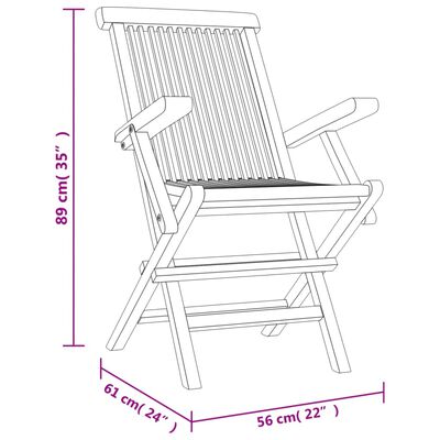 vidaXL Folding Patio Chairs 4 pcs Gray 22"x24"x35" Solid Wood Teak