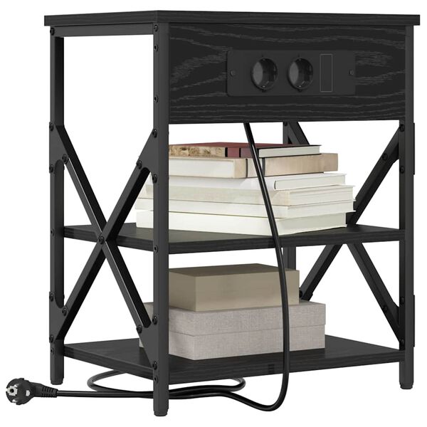 vidaXL Bedside Cabinet with Shelf Black Oak 16.14 x 12.20 x 20.08 in