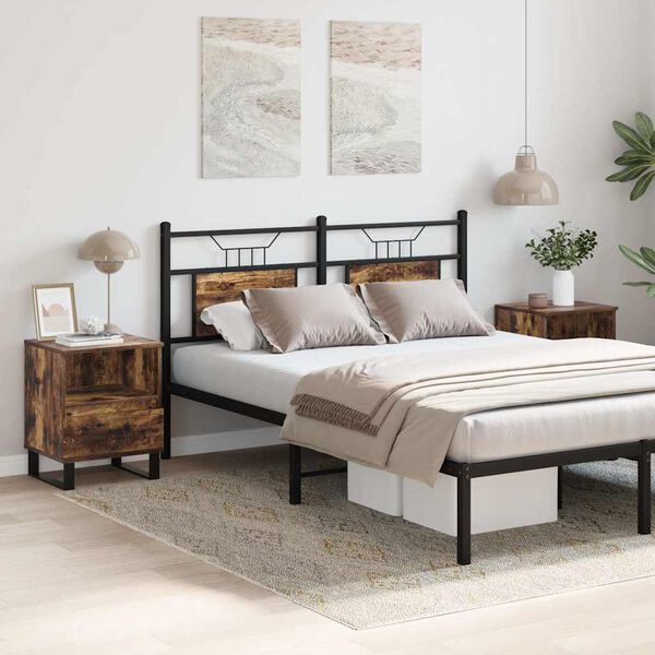 vidaXL Bedside Cabinet Set of 2 Smoked Oak Engineered wood, Metal