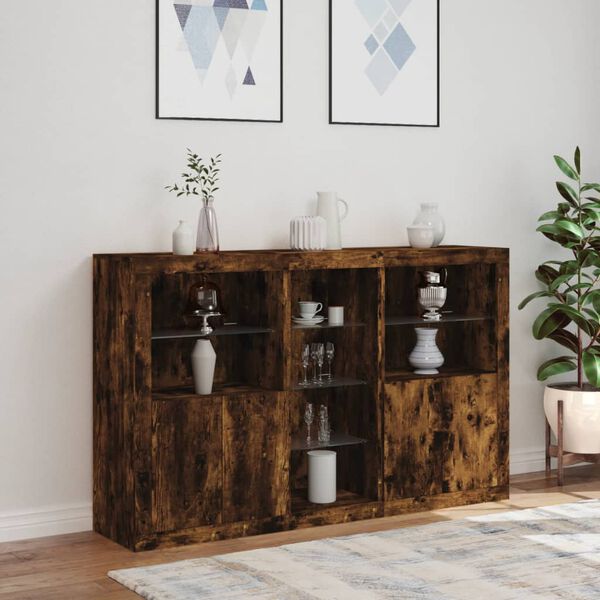 vidaXL Sideboard with LED Lights Smoked Oak 63.8"x14.6"x39.4"