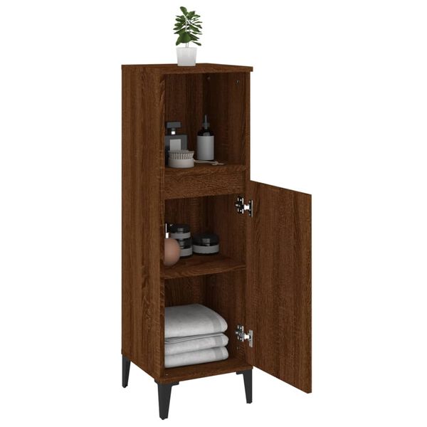 vidaXL Bathroom Cabinet Brown Oak Engineered Wood, Metal 11.8x11.8x39.4 in
