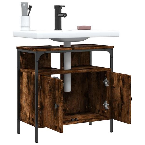 vidaXL Bathroom Sink Cabinet Smoked oak Engineered wood, powder-coated steel