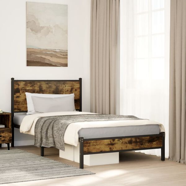 vidaXL Bed Frame Smoked oak Steel, engineered wood Single Bed Frame