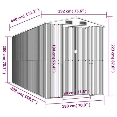 vidaXL Garden Shed Light Gray 75.6"x173.2"x87.8" Galvanized Steel