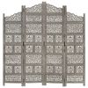 vidaXL Hand carved 4-Panel Room Divider Gray 63"x65" Solid Mango Wood
