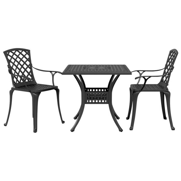 vidaXL 3 Piece Bistro Set Black Cast Aluminum