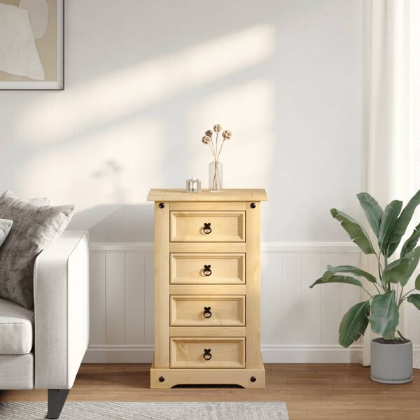 vidaXL Bedside Cabinet Honey Pine Solid Pine Wood, Engineered Wood, Metal