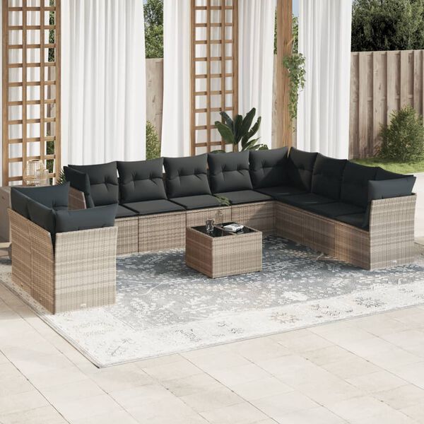 vidaXL Garden Sofa Set Light Grey PE rattan Large Modular