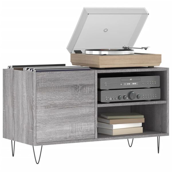 vidaXL Record Cabinet Grey Sonoma Engineered wood and iron Standard