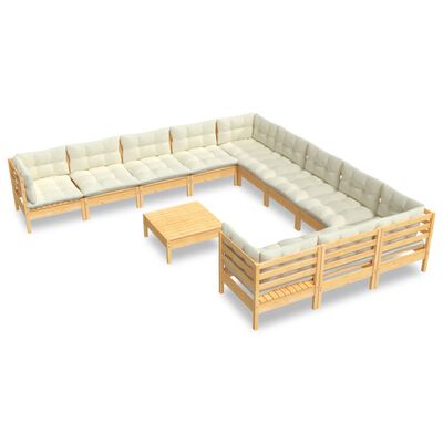 vidaXL 12 Piece Patio Lounge Set with Cream Cushions Pinewood