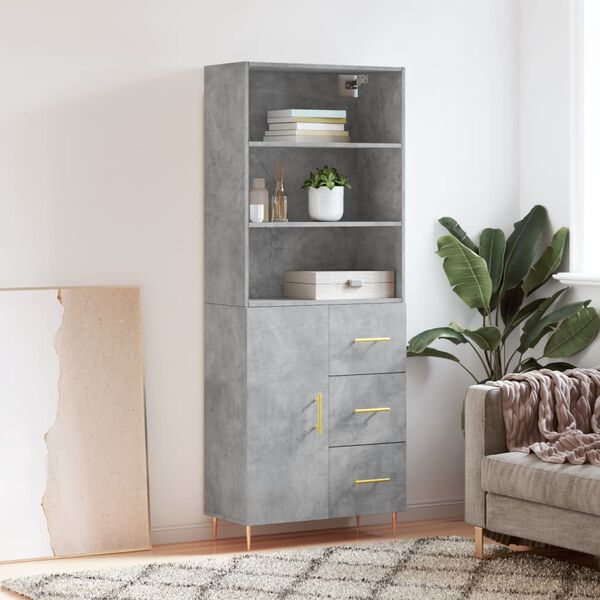 vidaXL Highboard Concrete grey Engineered wood, Iron 27.4 x 13.4 x 70.9 in