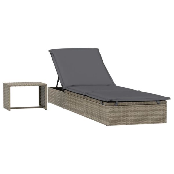 vidaXL Patio Sunbed Set of 2 Gray PE rattan Standard