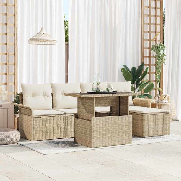 vidaXL Garden Sofa Set with Cushion 6 pcs Beige Poly Rattan