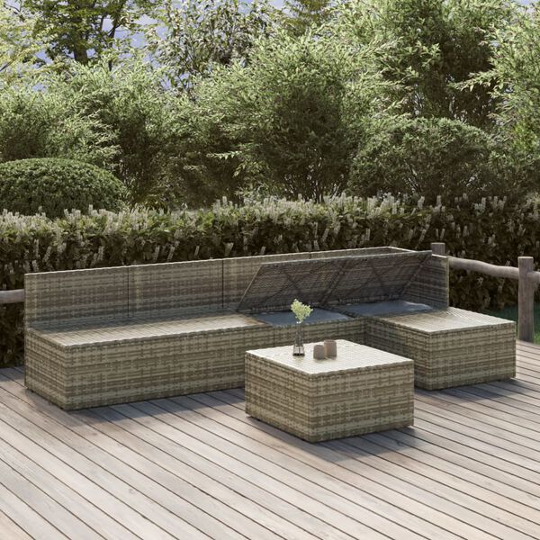 vidaXL Garden Lounge Set Grey PE rattan, powder-coated steel, polyester, PVC