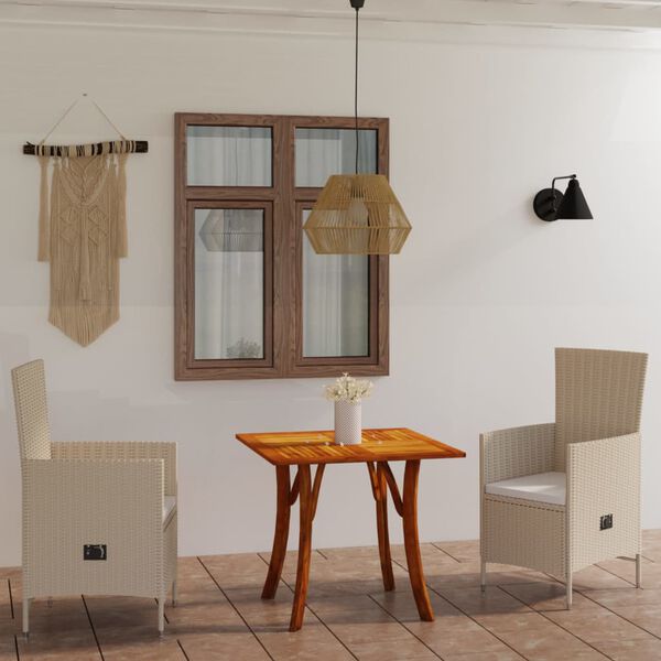 vidaXL 3 Piece Patio Dining Set Beige