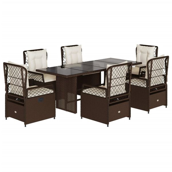 vidaXL 7 Piece Patio Dining Set with Cushions Brown Poly Rattan