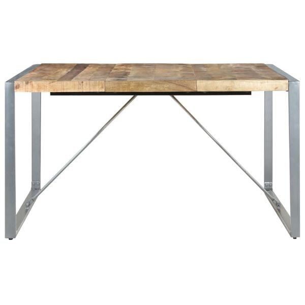 vidaXL Dining Table Rough Mango Wood Powder-Coated Steel 55.1 in Square