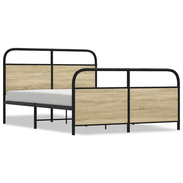 vidaXL Bed Frame Smoked oak Steel, Engineered wood Small Double
