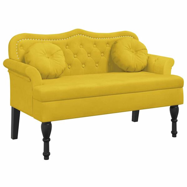 vidaXL Bench Yellow Velvet (100% polyester), plywood, solid rubber wood