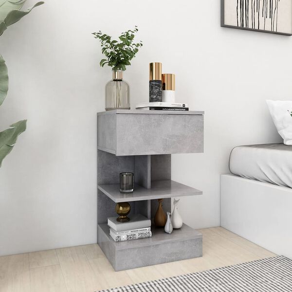 vidaXL Bedside Cabinet Concrete Grey Engineered Wood Medium Storage