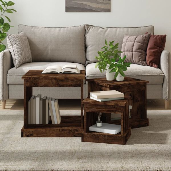 vidaXL Coffee Table Set of 3 Smoked oak Engineered wood