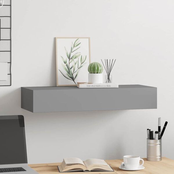 vidaXL Drawer Shelf Grey MDF 23.6 x 9.3 x 3.9 in Drawer Shelf