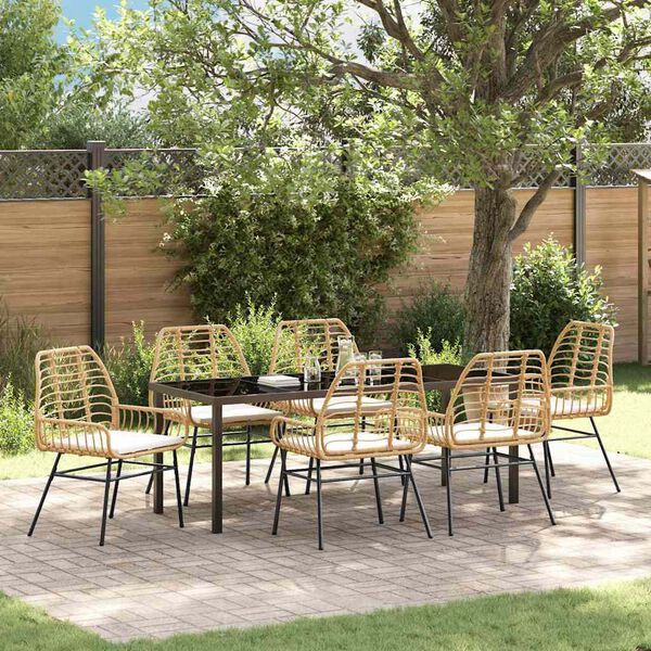 vidaXL Garden Dining Set 7 pcs Brown Poly Rattan
