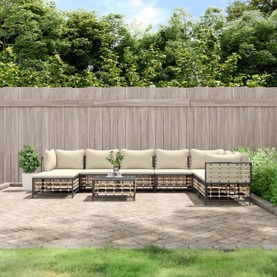 vidaXL 9 Piece Patio Lounge Set with Cushions Anthracite Poly Rattan