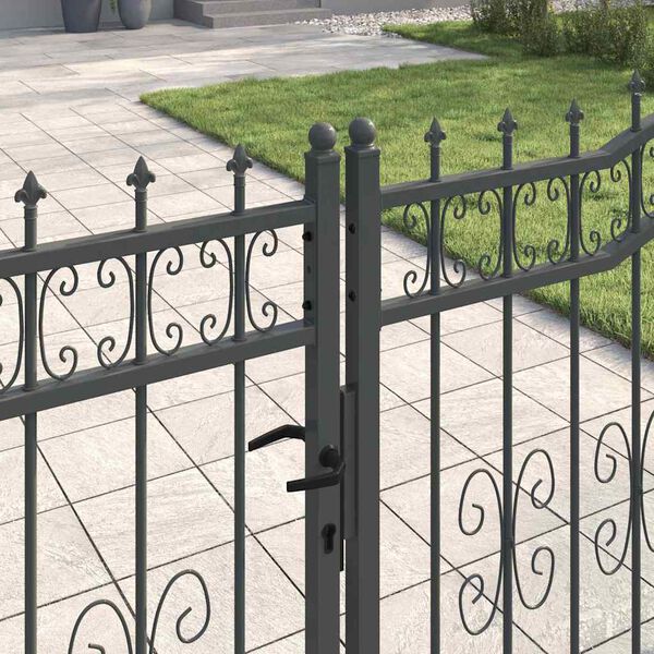vidaXL Fence Gate with Spear Top Black 159.8"x 49.2" Powder-coated Steel