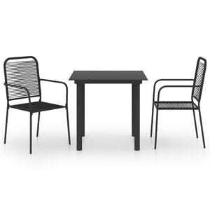 vidaXL Garden Dining Set Black Powder-coated steel, glass, cotton rope