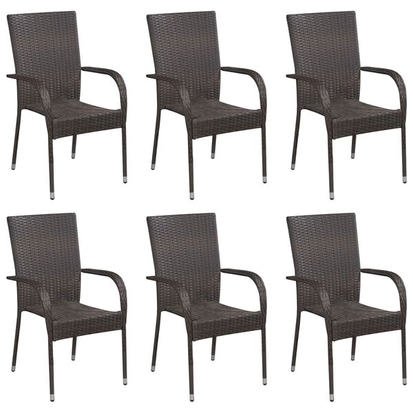 vidaXL Garden Dining Set Brown Poly Rattan Stackable Garden Dining Set