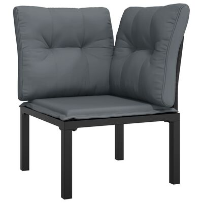 vidaXL Patio Corner Chair with Cushions Black and Gray Poly Rattan