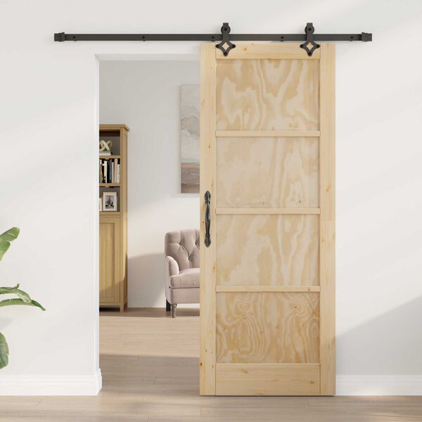 vidaXL Sliding Door Natural and Black 30.71 x 79.53 in Solid Pine Wood