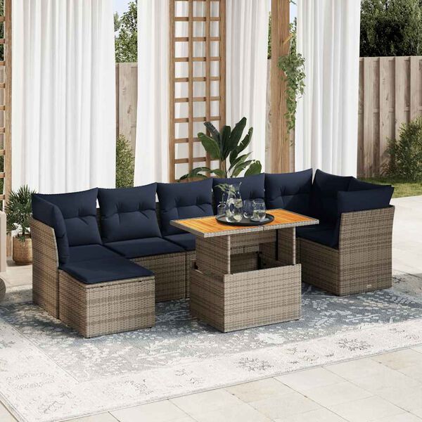 vidaXL 8 Piece Patio Sofa Set with Cushions Gray Poly Rattan