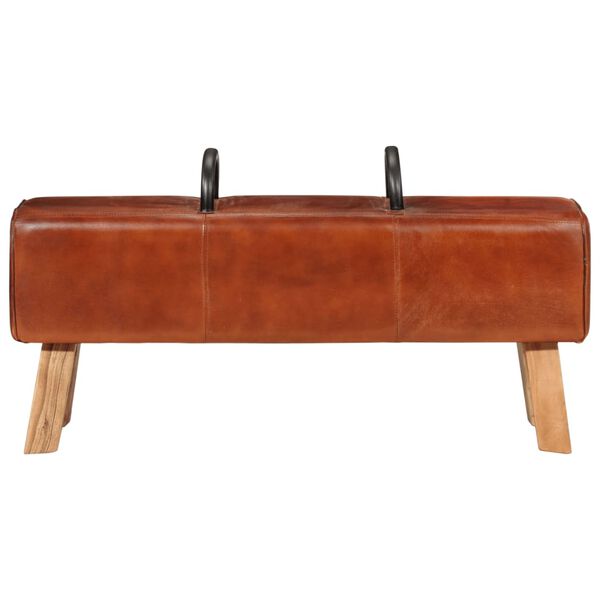 vidaXL Gym Bench Brown Goat leather, Solid Acacia wood Compact Durable
