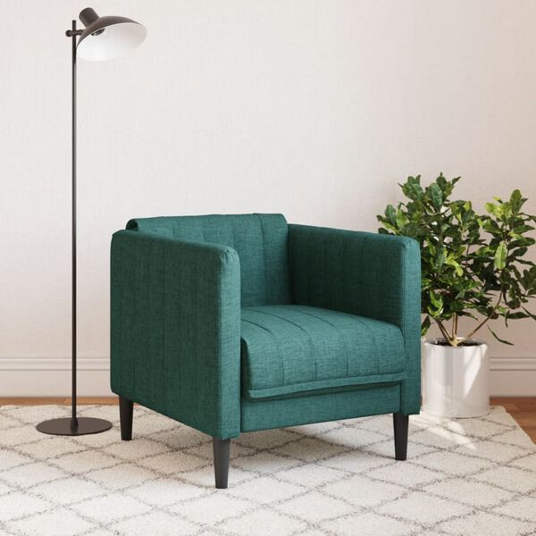 vidaXL Sofa Chair Dark Green Polyester, Plywood, Solid Wood Single