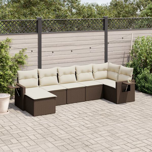 vidaXL Garden Sofa Set Brown PE Rattan 7 Piece Set Garden Sofa Set