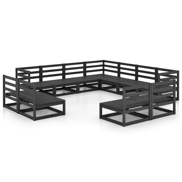 vidaXL Garden Lounge Set Black Solid Pinewood Large Modular