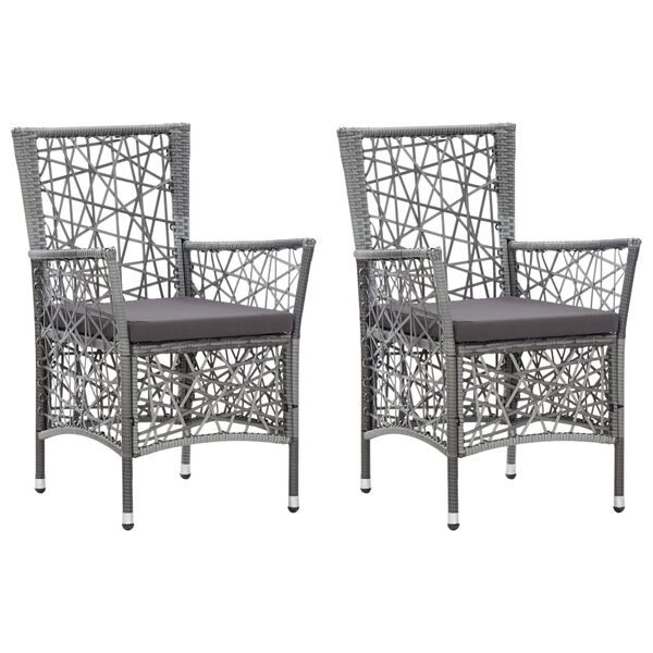 vidaXL Outdoor Dining Chair Set of 2 Grey PE Rattan and Steel Medium