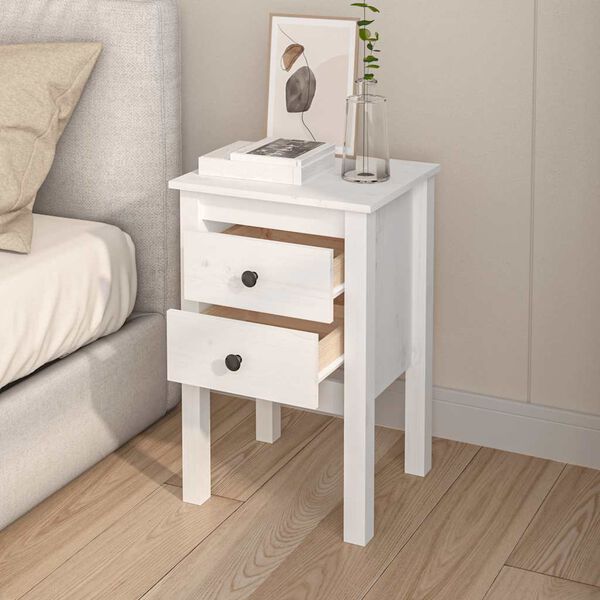 vidaXL Bedside Cabinet Set of 2 White Solid pine wood Medium