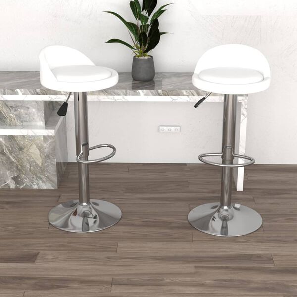 vidaXL Bar Stool Set of 2 White Faux leather, chromed steel Adjustable