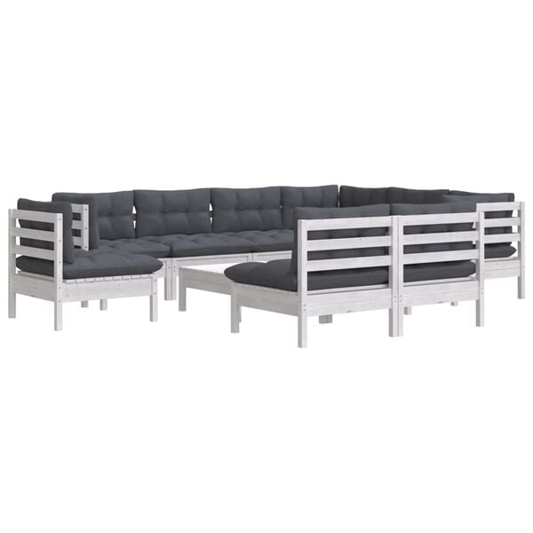 vidaXL Garden Lounge Set White Solid pinewood, fabric (100% polyester)