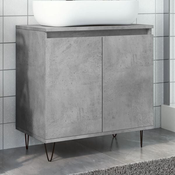 vidaXL Bathroom Cabinet Concrete Gray Engineered Wood, Iron Medium