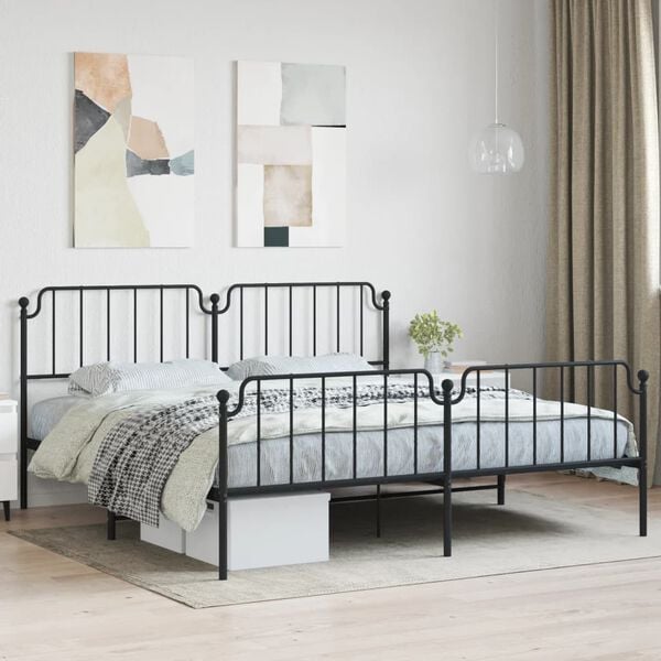 vidaXL Bed Frame Black Powder-Coated Steel Full Bed Frame Rectangular