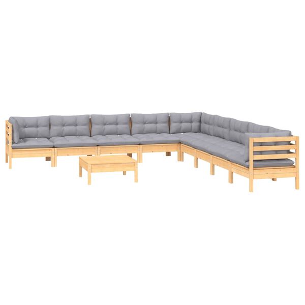 vidaXL Garden Lounge Set Grey Solid pine wood, fabric (100% polyester)