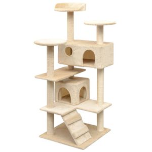 vidaXL Cat Tree Beige Wooden frame, Sisal rope, Plush 49.2 in Height