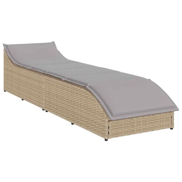 vidaXL Folding Sun Lounger with Cushion and Storage Beige Poly Rattan