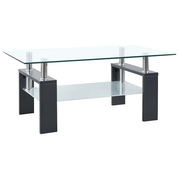 vidaXL Coffee Table Grey and Transparent Tempered Glass and Melamine