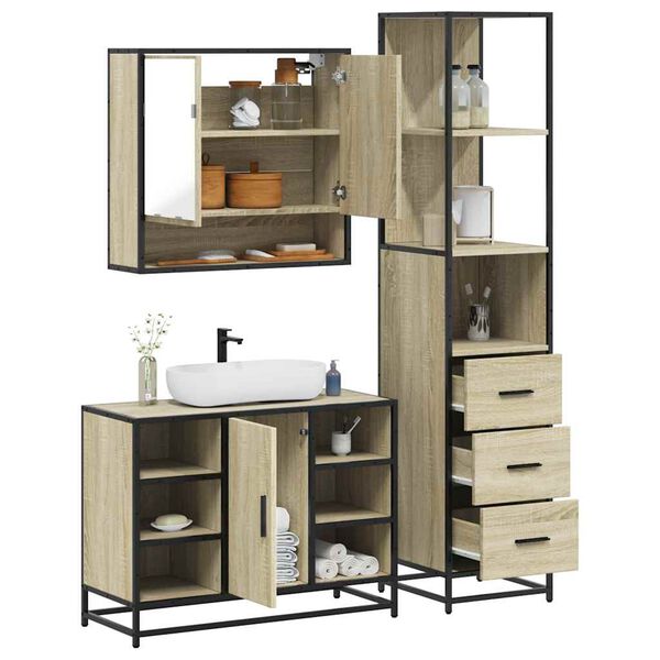 vidaXL Bathroom Furniture Set Sonoma Oak Engineered Wood Large