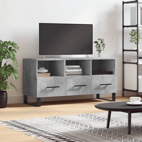 vidaXL TV Cabinet Concrete Grey Engineered Wood, Iron Standard